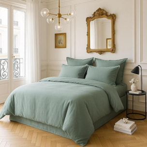 Housse de couette satin de coton vert celadon