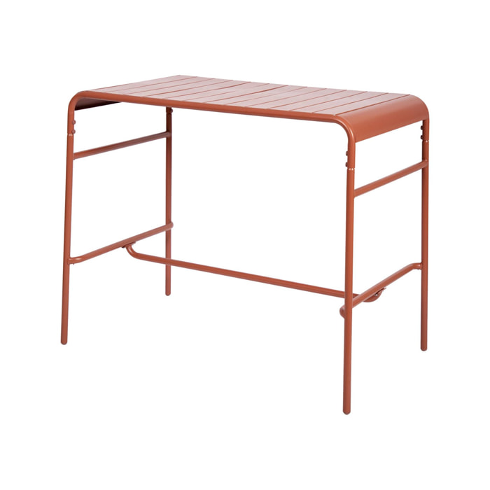 Table haute de jardin métal 4 places. terracotta. 120 x 70 x 95cm