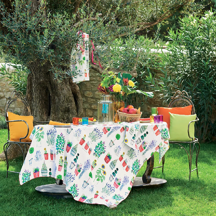 Nappe lin & coton lavé 150 g/m² imprimé multicolore Mille pepinieres floraison