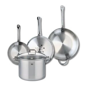 Ensemble de 3 Poêles de cuisson 24, 28 et 32 cm et 1 faitout 26 cm Elo Profi Citrin