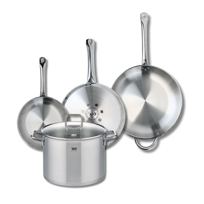 Ensemble de 3 Poêles de cuisson 24, 28 et 32 cm et 1 faitout 26 cm Elo Profi Citrin