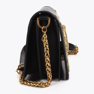 Borsa a tracolla con patta, stampa animalier LC, borchie