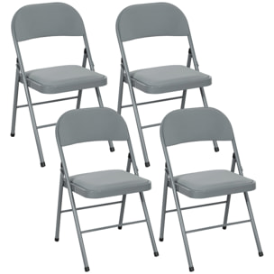 Lot de 4 chaises pliantes assise dossier rembourrés acier velours gris