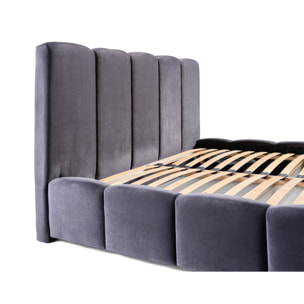 Torreon - lit coffre - 140x200 - sommier inclus - en velours - Gris foncé