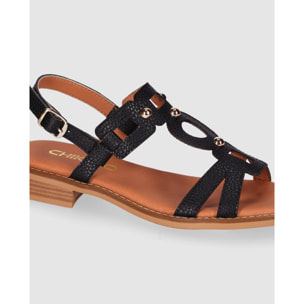 Sandalias de Piel - Negro - Tacón: 1 cm
