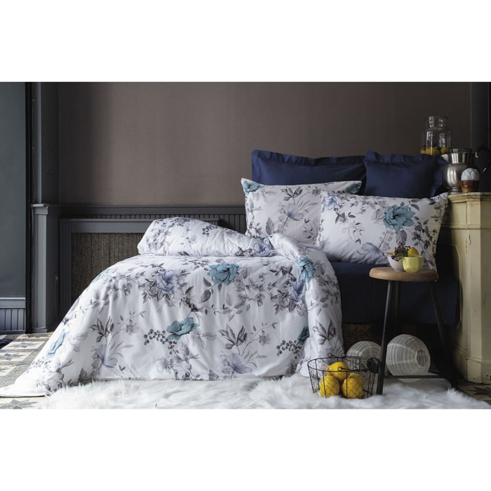 Parure housse de couette 240x220 cm et 2 taies d'oreiller 63x63cm satin de coton imprimé