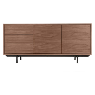 Buffet vintage en bois foncé noyer 2 portes 3 tiroirs L160 cm MANNY