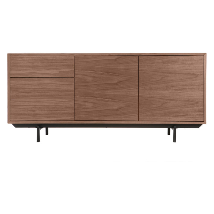 Buffet vintage en bois foncé noyer 2 portes 3 tiroirs L160 cm MANNY