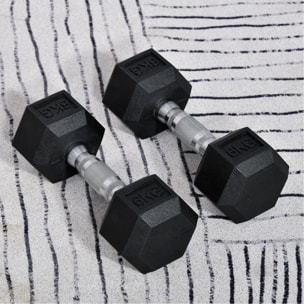 Juego de Mancuernas de 6kg con Barra de Conexión Metálica y Cabeza Hexagonal Juego de Pesas 12kg Total para Entrenamiento en Casa Gimnasio Oficina Negro y Plata