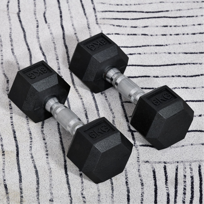 Juego de Mancuernas de 6kg con Barra de Conexión Metálica y Cabeza Hexagonal Juego de Pesas 12kg Total para Entrenamiento en Casa Gimnasio Oficina Negro y Plata