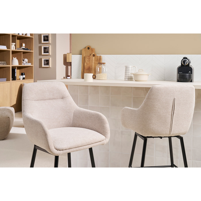 Tabourets de bar pivotants 360° en tissu effet velours texturé beige et métal H65.5 cm (lot de 2) ALESS