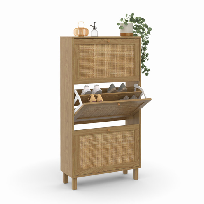 Meuble chaussures Erin 3 portes en cannage - 18 paires