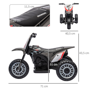 Moto Eléctrica con Licencia Honda CRF450RL para Niños de +18 Meses Motocicleta de Batería 6V con Velocidad 3 km/h Bocina y Sonido de Arranque Carga 25 kg 71x40,5x43,5 cm Gris