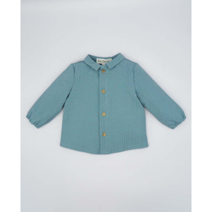 CAMISA SEERSUCKER CUELLO PICO AZUL