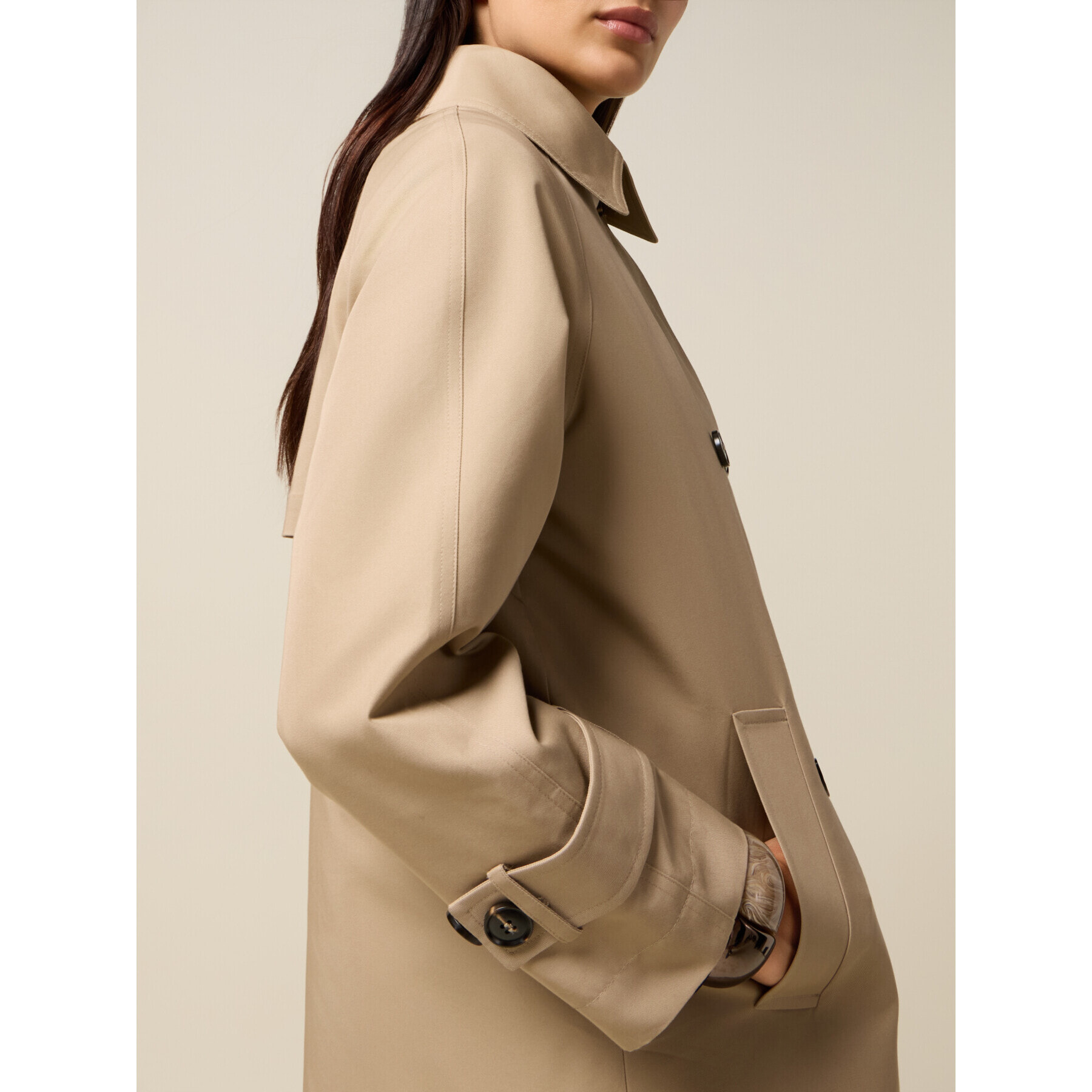 Oltre - Trench doppiopetto midi misto cotone - Beige
