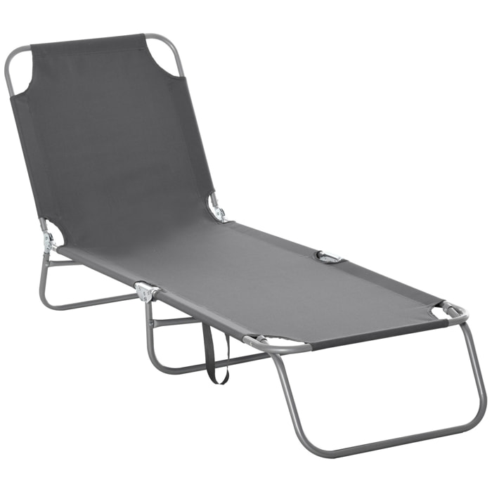 Tumbona Plegable Tumbona de Jardín con Respaldo Ajustable en 5 Posiciones Carga 120 kg para Terraza Piscina Playa 187x55x24 cm Gris