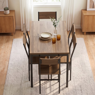 HOMCOM Conjunto de Mesa y 6 Sillas de Comedor de 7 Piezas, Mesa de Cocina Extensible 120-160 cm con 6 Sillas Apilables, Ahorro de Espacio, para 4-6 Personas, Marco Metálico, Marrón Efecto Madera