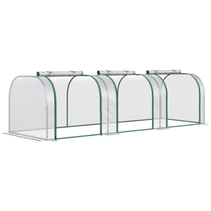 Serre de jardin tunnel 2,95L x 1l x 0,8H m 3 portes zippées bâche PVC transparent métal époxy vert