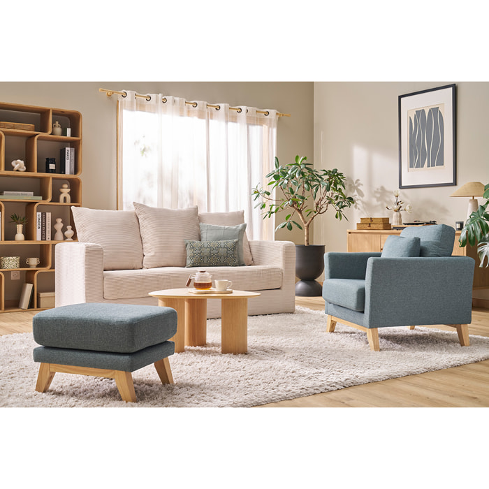 Fauteuil scandinave déhoussable en tissu vert de gris et bois clair OSLO