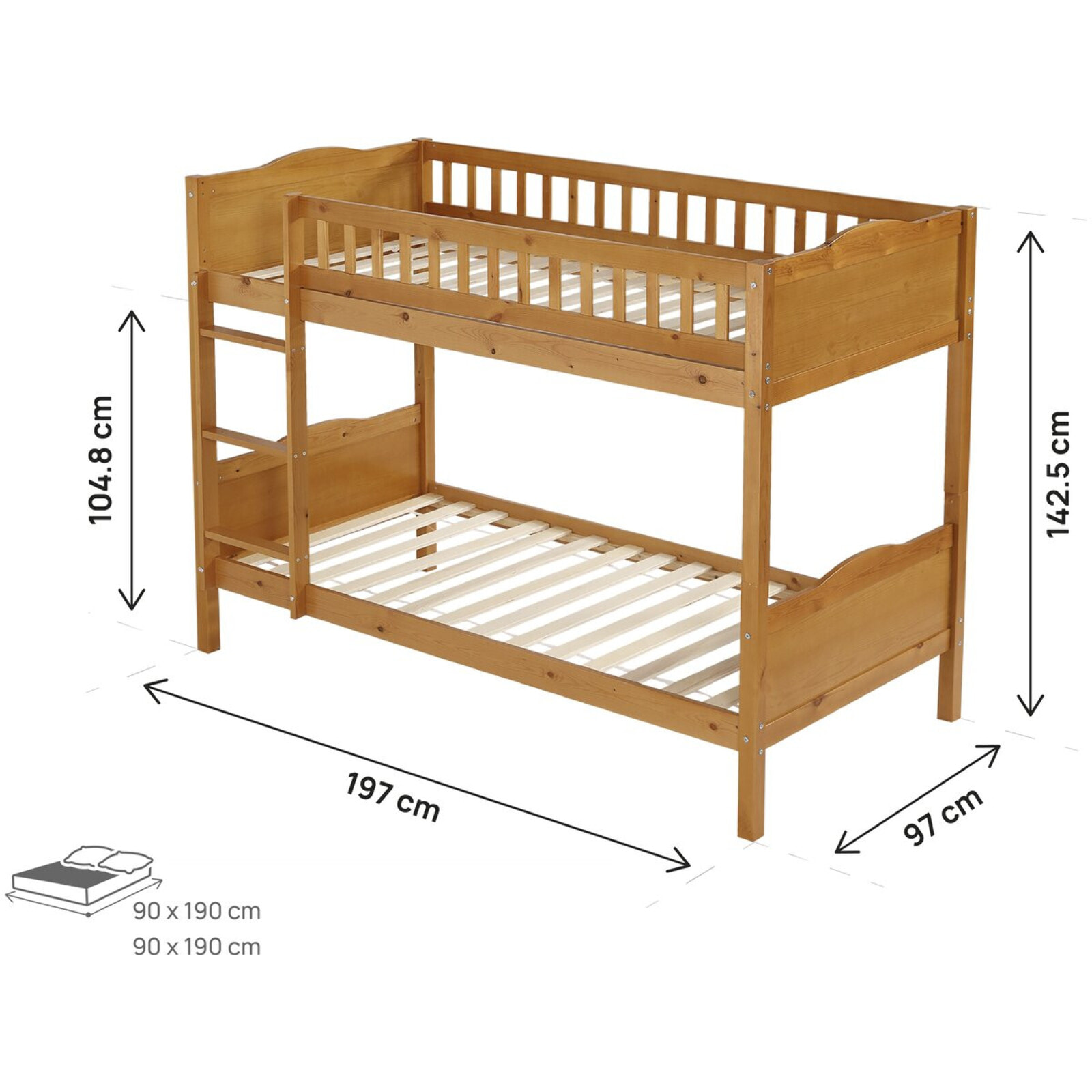 Lit superposé en bois "Gabriel" - 90 x 190 cm - Marron