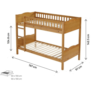 Lit superposé en bois "Gabriel" - 90 x 190 cm - Marron