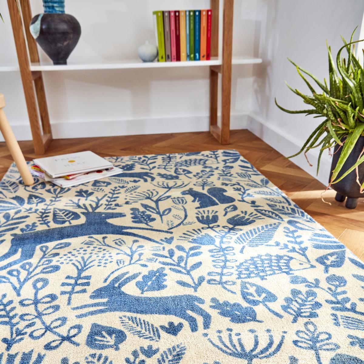 Tapis salon et chambre fait à la main en laine motif animaux NUITORI