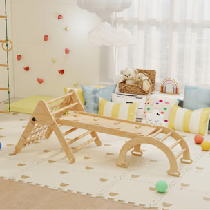 Triangle d'escalade enfant pliable 8 en 1 - aire de jeu enfant - bois naturel