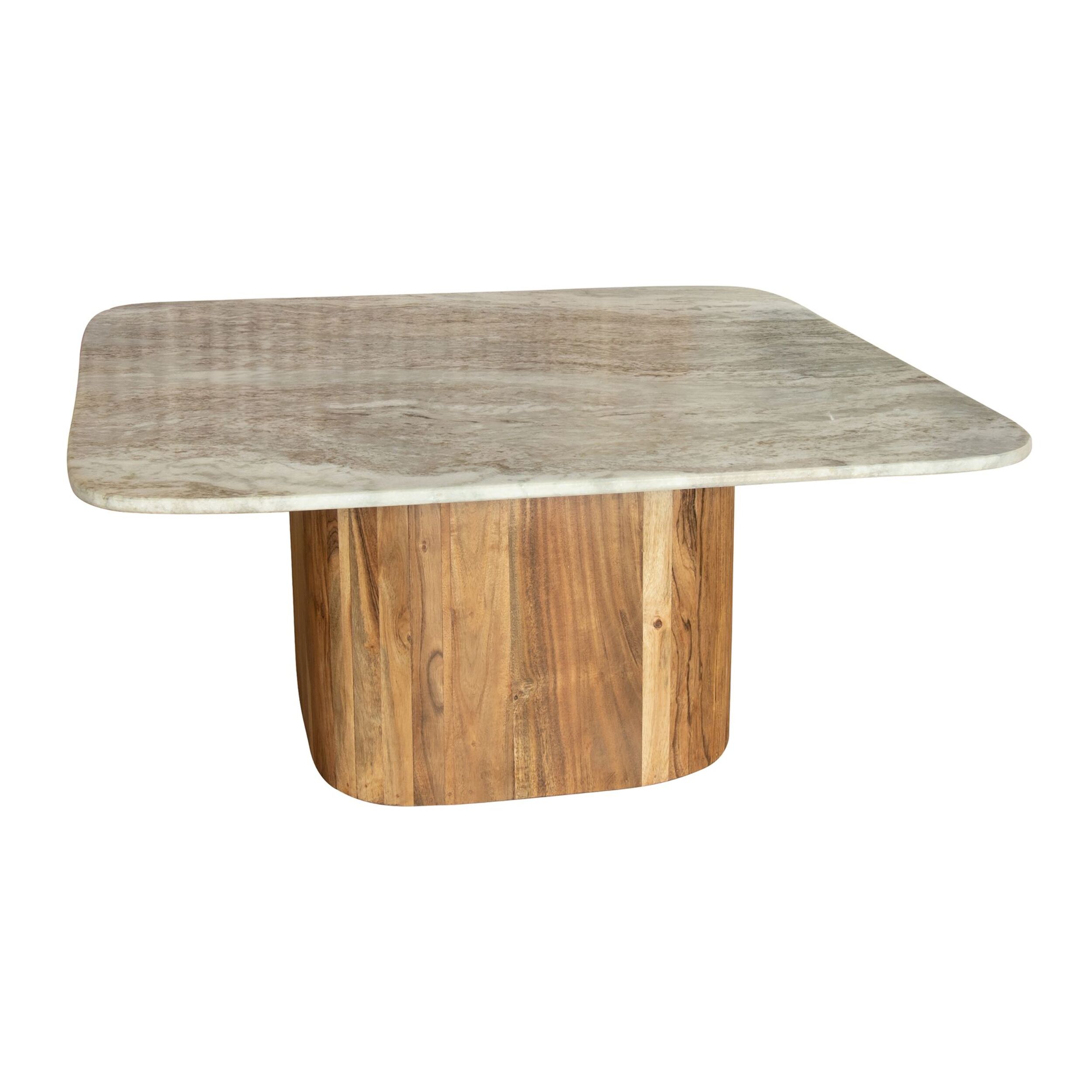 TABLE BASSE MARBRE GRIS ET PIED EN BOIS D'ACACIA 80X80X36CM BERGEN