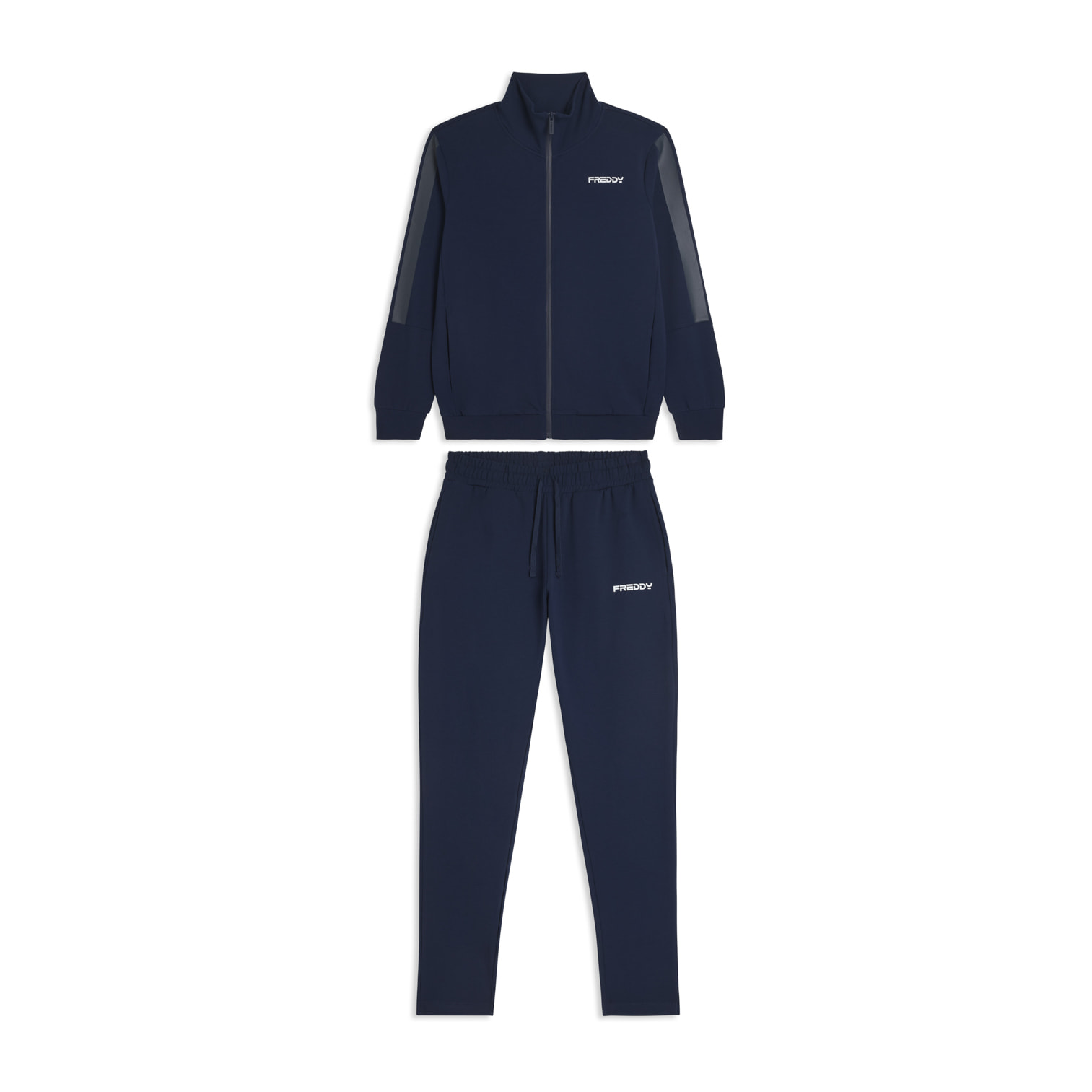 Tuta uomo zip e collo alto in French Terry con bande in tono