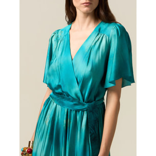 Oltre - Vestido largo de satén estampado - Light - blue