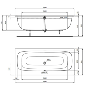 Baignoire droite 180 x 80 i.life Duo