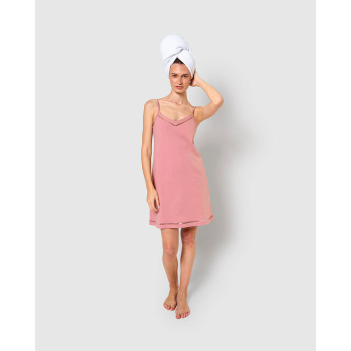 Camisón corto tirantes vainica malva