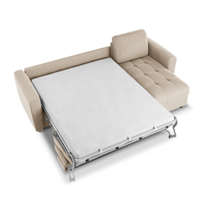 Canapé d'angle droit convertible avec coffre de rangement "Audra" 4 places en velours beige