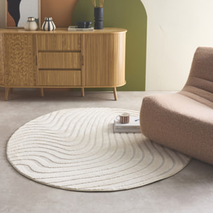 Tapis rond intérieur motifs ondulations en relief créme CHUCK