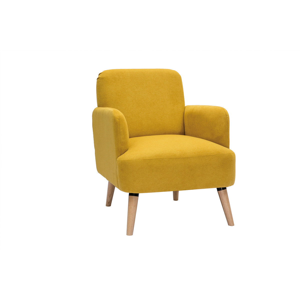 Fauteuil scandinave en tissu effet velours jaune moutarde et bois clair ISKO