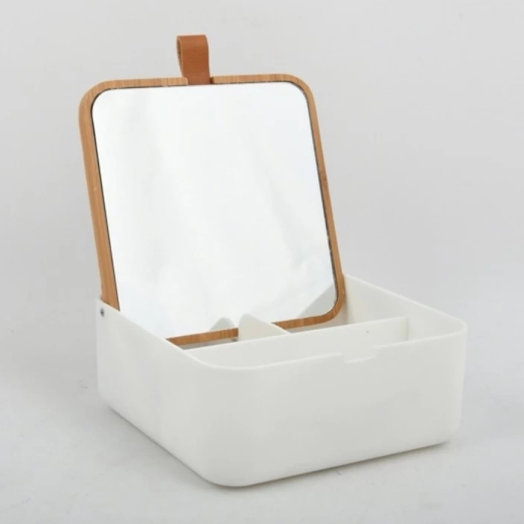Boîte à bijoux avec miroir Bambou & PS carré ALAIS Blanc Spirella