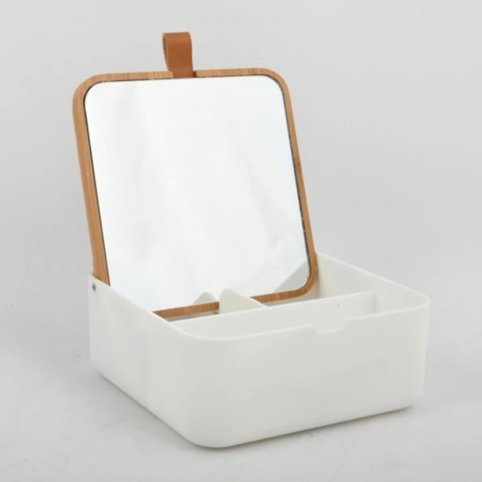 Boîte à bijoux avec miroir Bambou & PS carré ALAIS Blanc Spirella