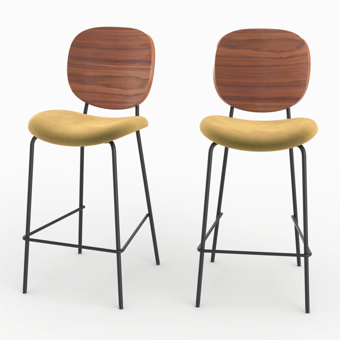 Lot de 2 chaises pour îlot central 65,5 cm en velours jaune - Simone