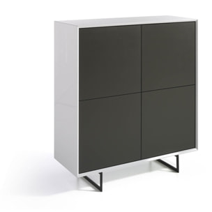 Aparador TIBER - 4 puertas - gris, blanco y negro - 110x45x125cm