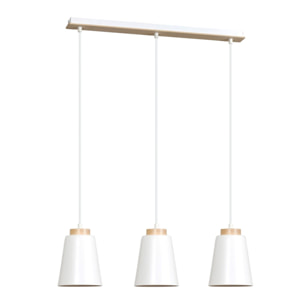 Lampada a sospensione Bolero in acciaio bianco opaco e legno