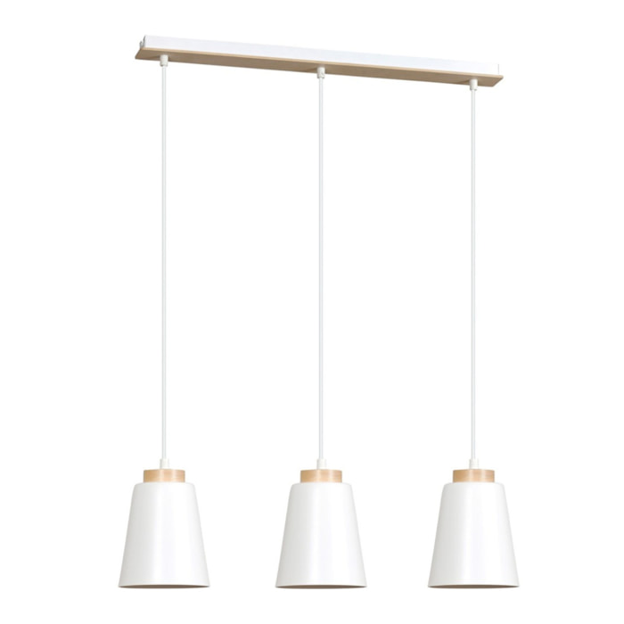 Lampada a sospensione Bolero in acciaio bianco opaco e legno