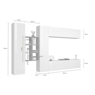 Parete attrezzata Danilo, Set salotto porta TV a 4 ante, Mobile soggiorno multiuso, 100% Made in Italy, cm 280x30h180, Bianco lucido e Acero