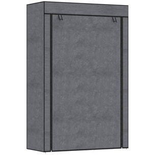 Armoire penderie multi-rangement - 6 étagères, 1 barre - dim. 103L x 43l x 162,5H cm - acier noir non tissé gris