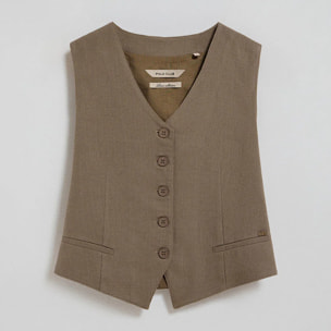 Chaleco Deia color taupe de algodón y lino con detalles Polo Club