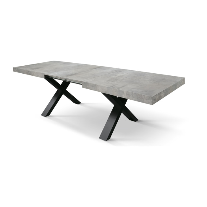 Tavolo allungabile AMALFI in legno grigio cemento e gambe a X antracite, allungabile 180x90 cm - 260x90 cm