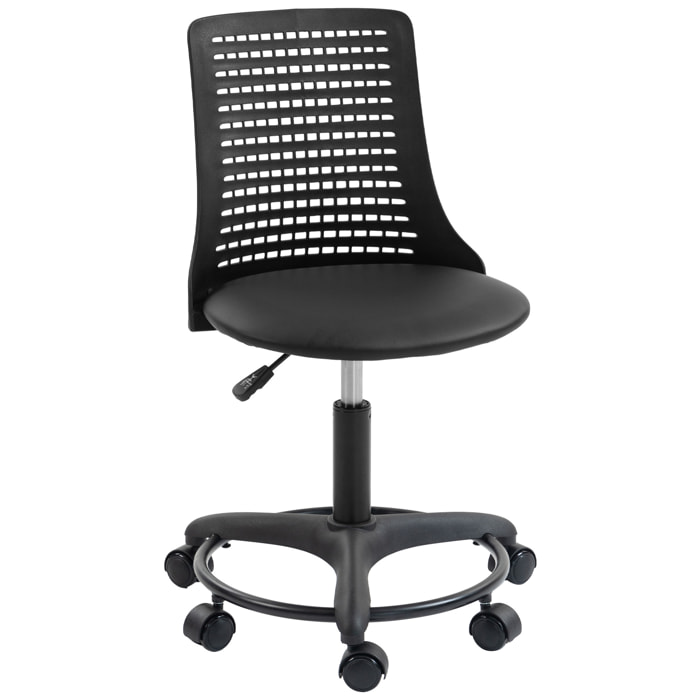 Silla de Escritorio sin Brazos, Silla de Oficina Giratoria, con Respaldo Hueco, Asiento Acolchado de Espuma de Alta Resiliencia, Altura Ajustable, Negro