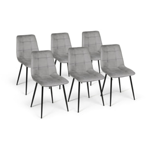 Chaises Linda en velours et pieds métal noirs - Gris Clair