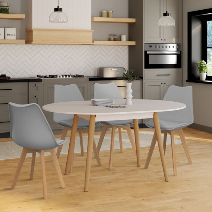Table à manger ronde extensible Stacy bois et blanc Ø110-150cm