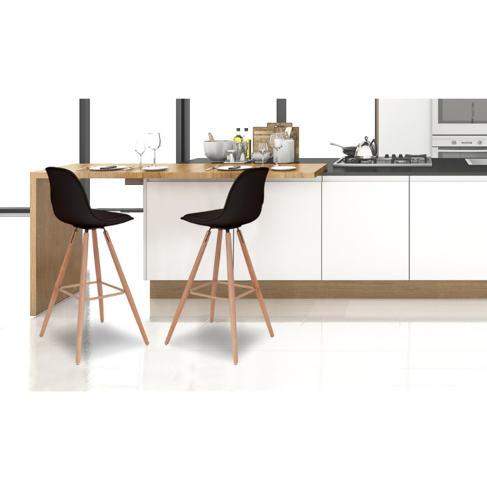 Tabourets de bar Oslo assise similicuir noir et pieds bois - Noir