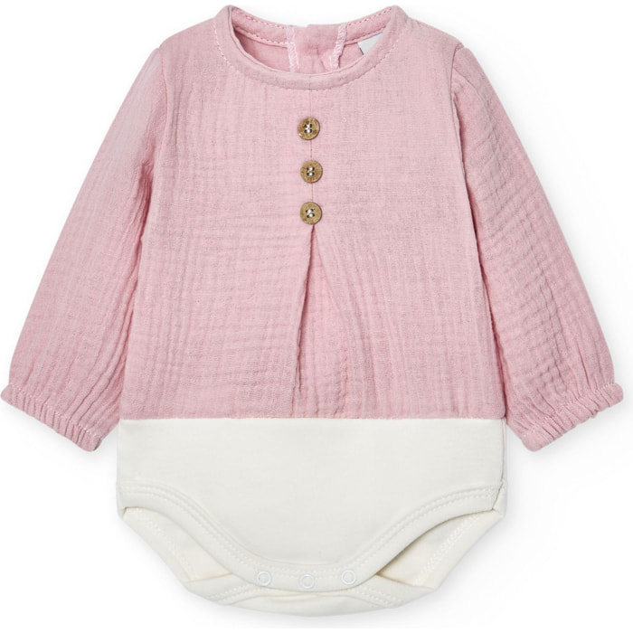 Body bebé manga larga bambula botones